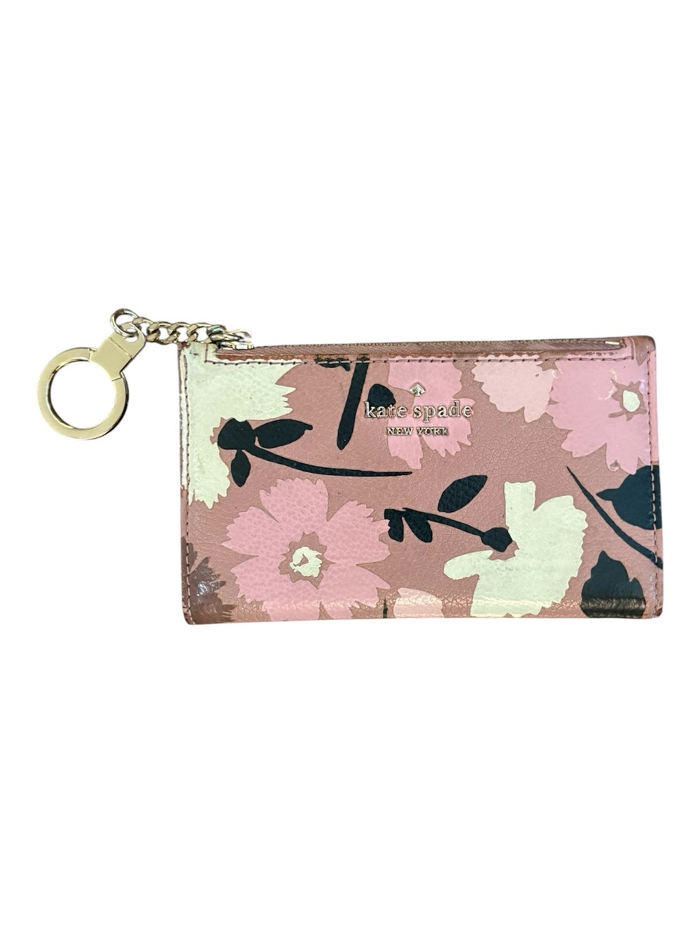 Kate Spade Pink Floral Zip Card Case Wallet with Keychain